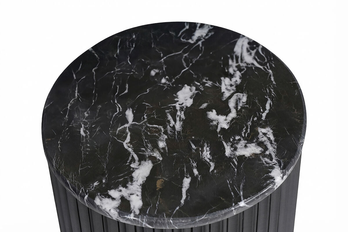 Small Black and White Marble Top Black Mango Wood Base Side Table | Matros