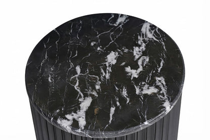 Small Black and White Marble Top Black Mango Wood Base Side Table | Matros