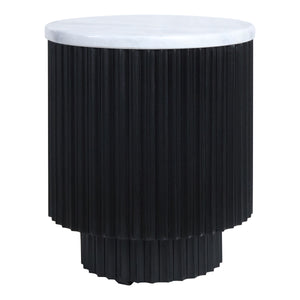 Small Zirat White Marble Top Black Mango Wood Base Side Table | Matros