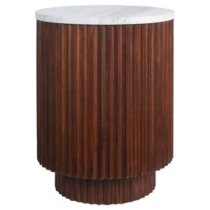 Large Travertine Top Brown Ridge Mango Wood Base Side Table | Matros