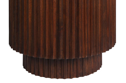 Large Travertine Top Brown Ridge Mango Wood Base Side Table | Matros