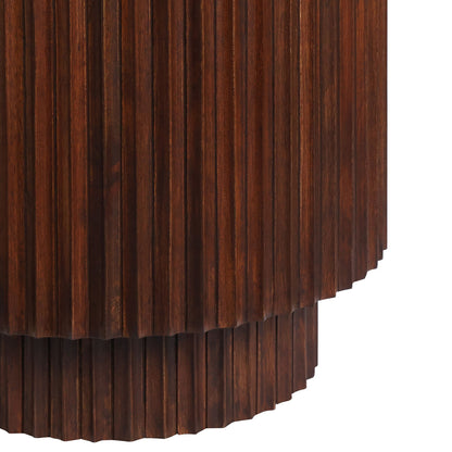 Large Travertine Top Brown Ridge Mango Wood Base Side Table | Matros