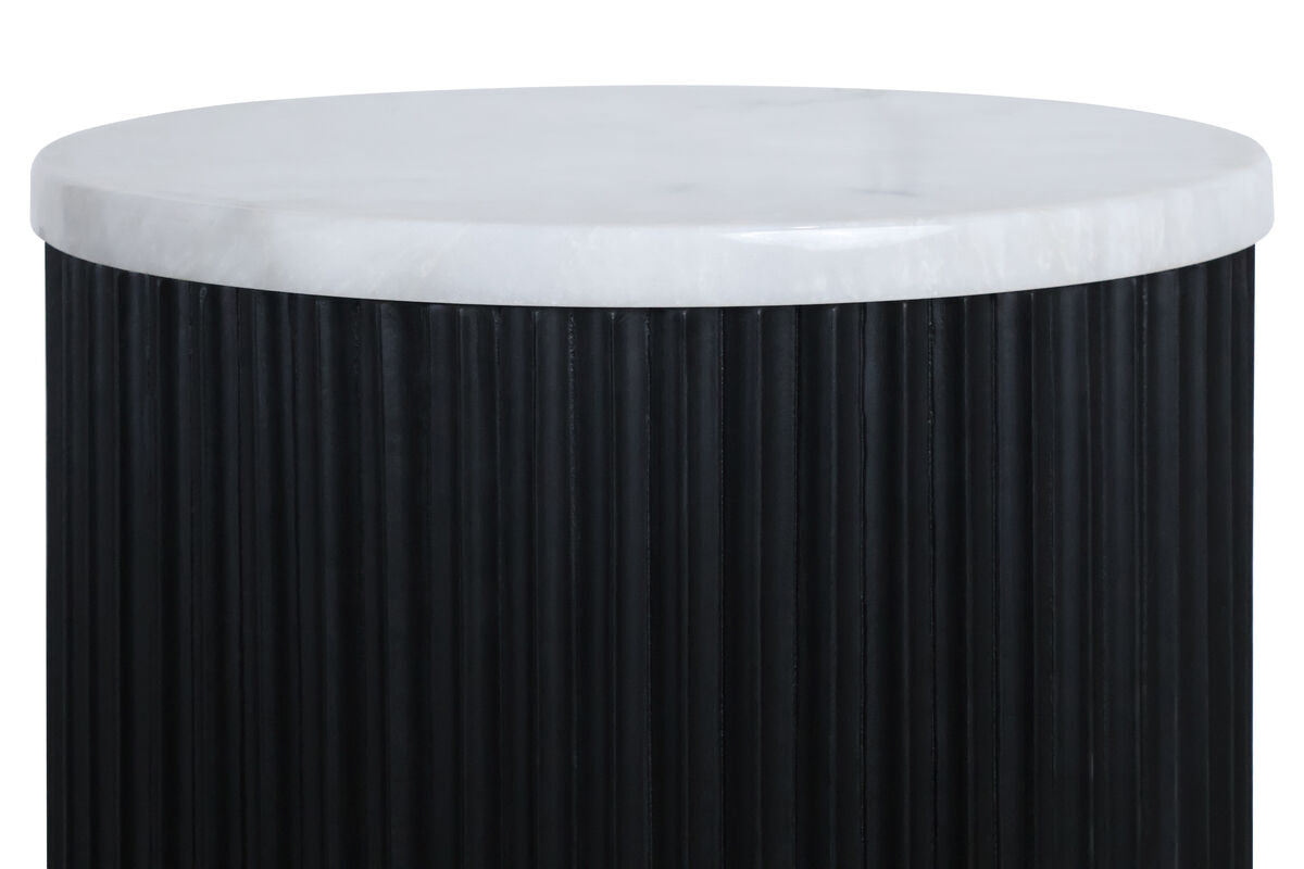 Large Zirat White Marble Top Black Mango Wood Base Side Table | Matros