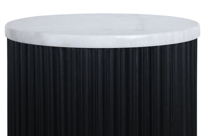 Large Zirat White Marble Top Black Mango Wood Base Side Table | Matros