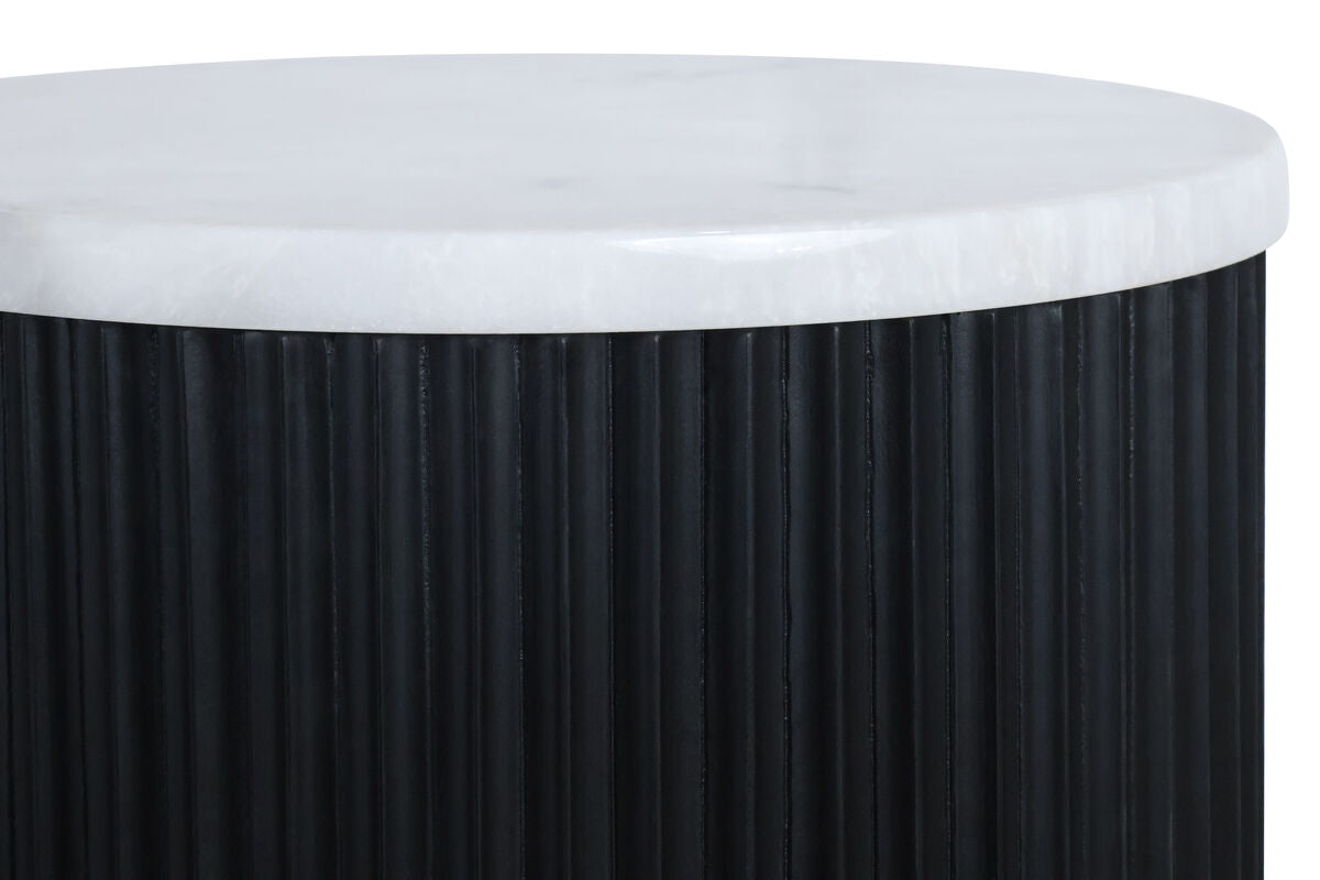 Large Zirat White Marble Top Black Mango Wood Base Side Table | Matros