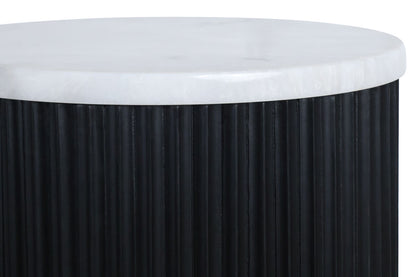 Large Zirat White Marble Top Black Mango Wood Base Side Table | Matros