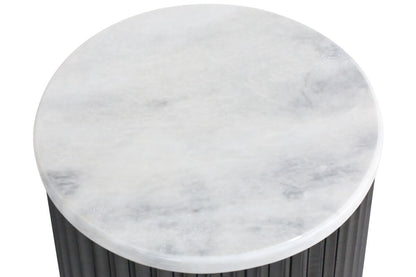 Large Zirat White Marble Top Black Mango Wood Base Side Table | Matros