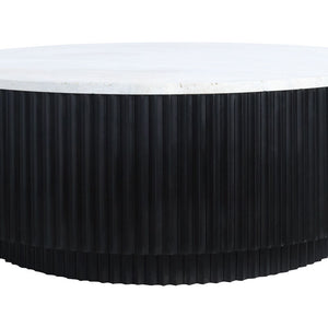 Travertine Top Black Ridge Mango Wood Base Coffee Table | Molinos