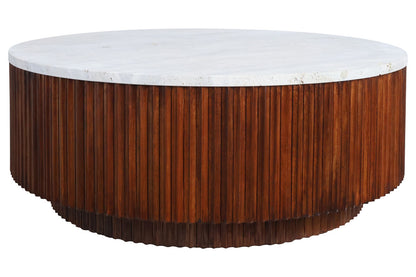 Travertine Top Brown Ridge Mango Wood Base Coffee Table | Molinos