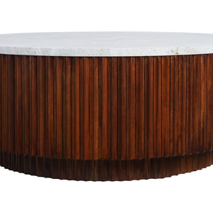 Travertine Top Brown Ridge Mango Wood Base Coffee Table | Molinos