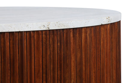 Travertine Top Brown Ridge Mango Wood Base Coffee Table | Molinos