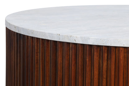 Travertine Top Brown Ridge Mango Wood Base Coffee Table | Molinos