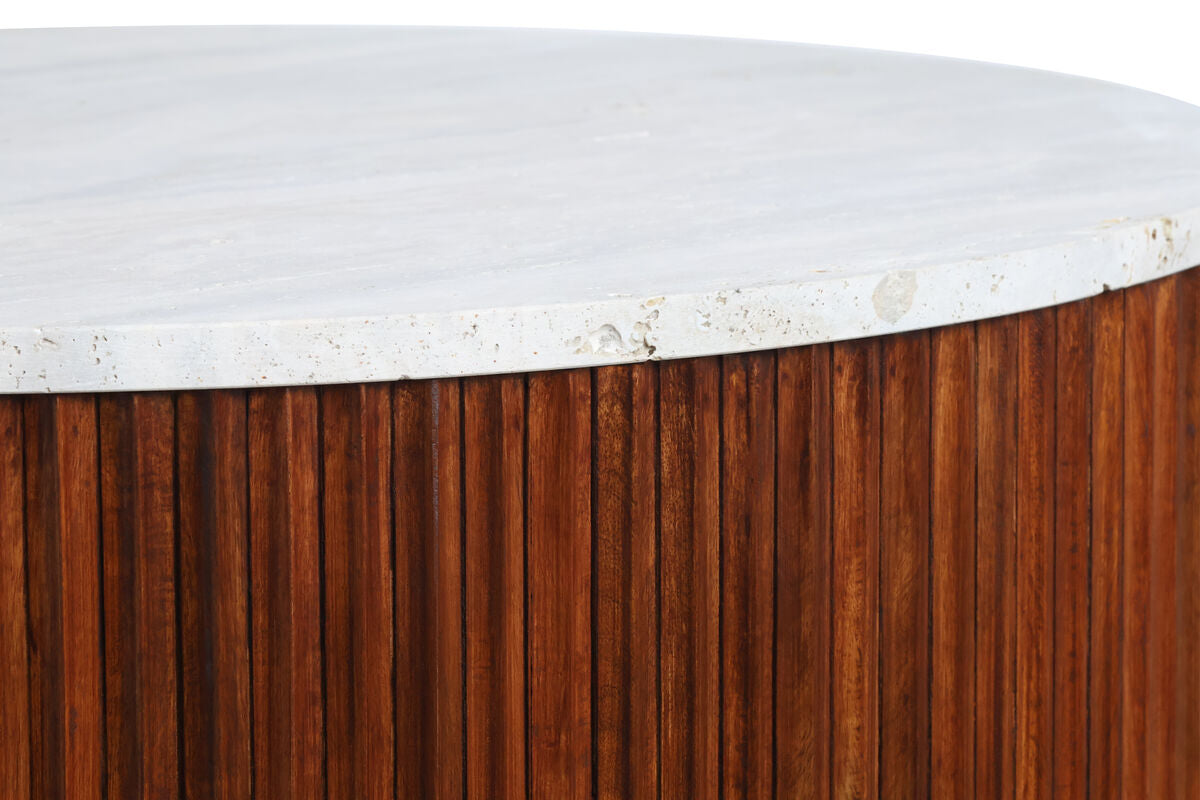 Travertine Top Brown Ridge Mango Wood Base Coffee Table | Molinos