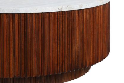 Travertine Top Brown Ridge Mango Wood Base Coffee Table | Molinos