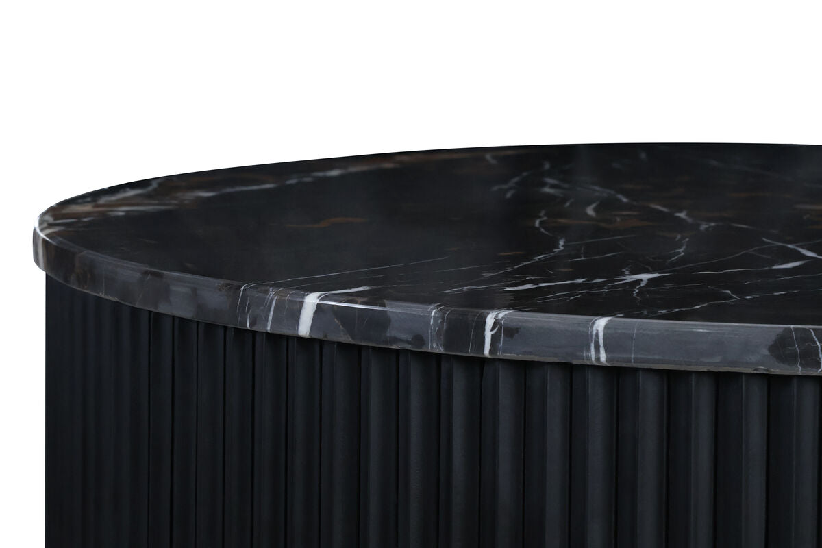 Black and White Marble Top Black Ridge Mango Wood Base Coffee Table | Molinos