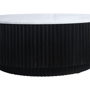 Zirat White Marble Top Black Ridge Mango Wood Base Coffee Table | Molinos