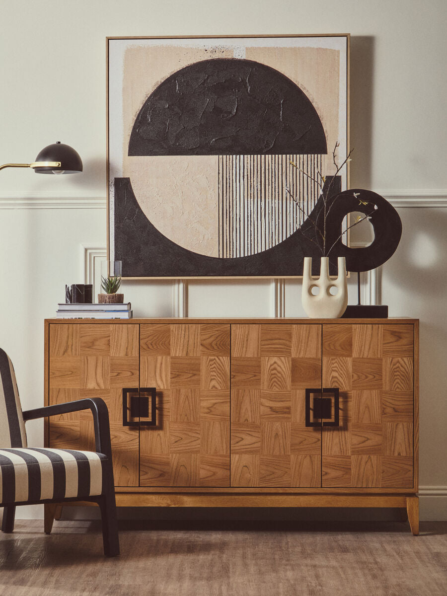 Dimaro Natural Elm Wood Veneer 4 Door Sideboard