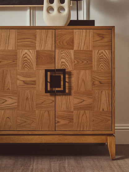 Dimaro Natural Elm Wood Veneer 4 Door Sideboard