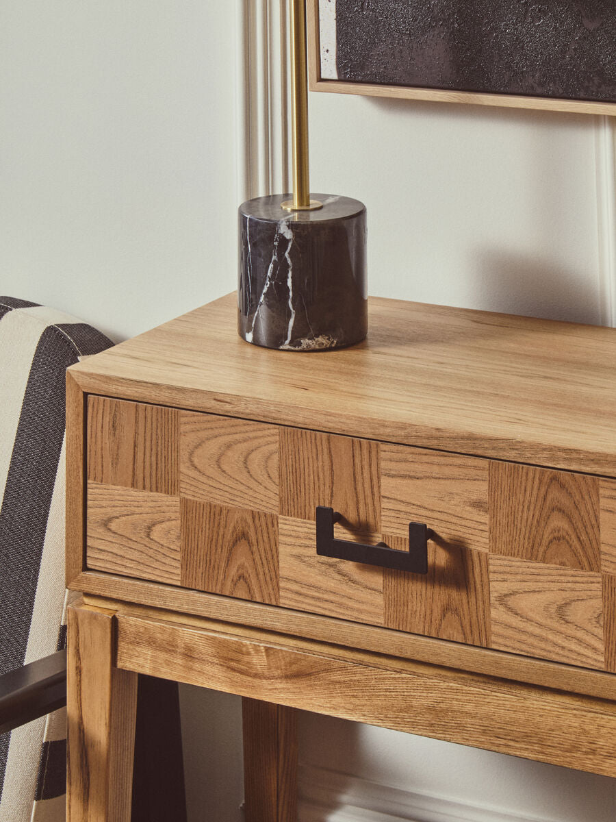 Dimaro Natural Elm Wood Veneer 2 Drawer Console Table