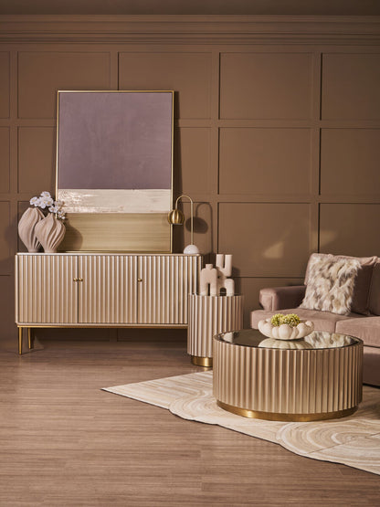 Dusino Champagne Gold Finish Coffee Table with Mirror Top