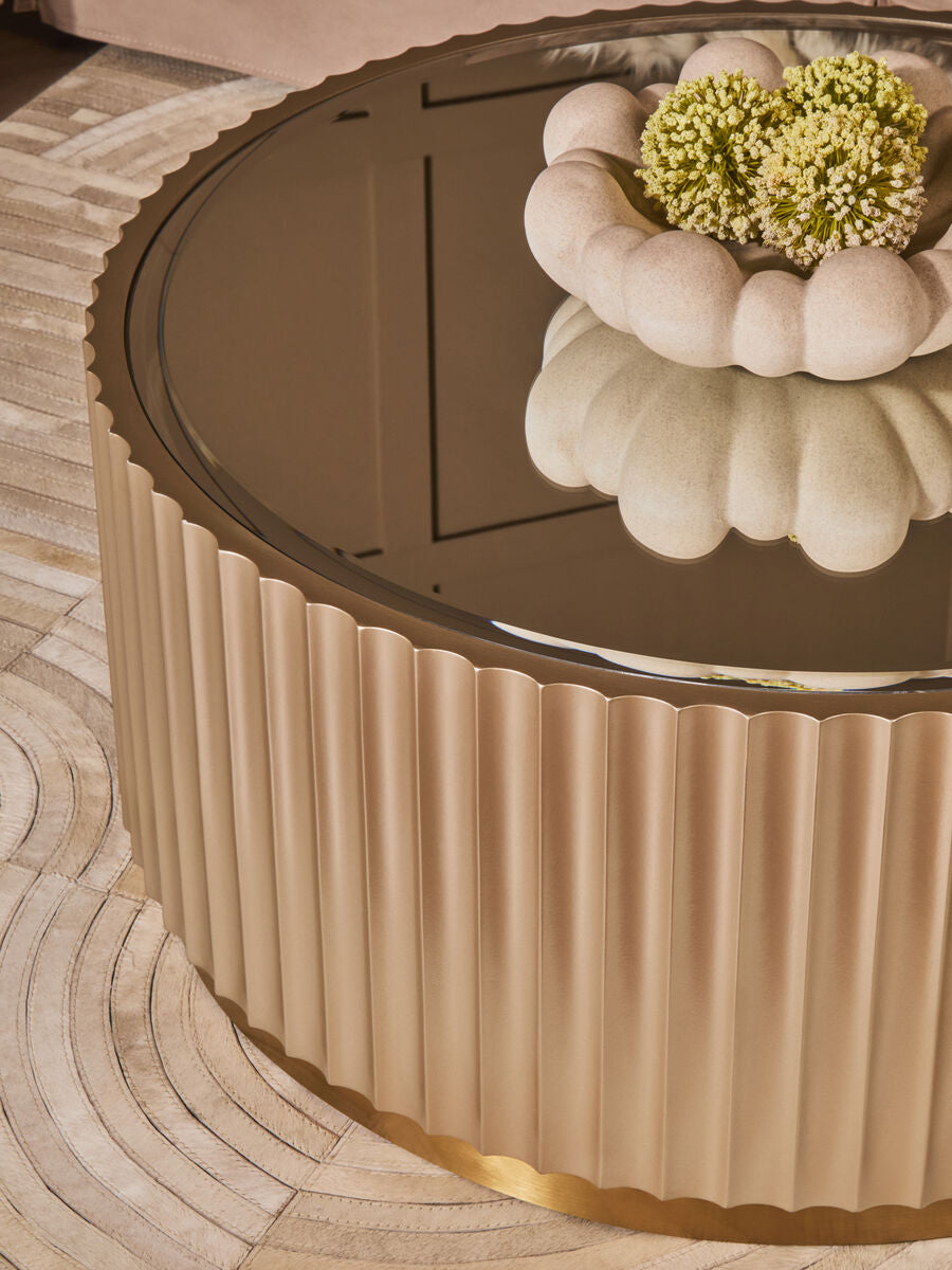 Dusino Champagne Gold Finish Coffee Table with Mirror Top