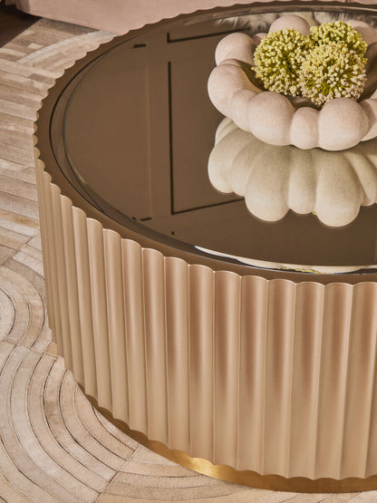 Dusino Champagne Gold Finish Coffee Table with Mirror Top