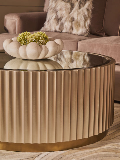 Dusino Champagne Gold Finish Coffee Table with Mirror Top