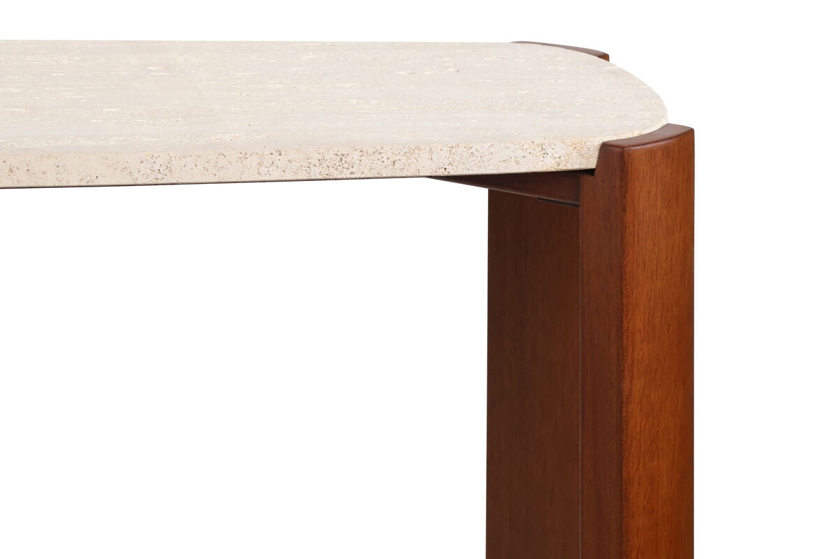 Brown Wood with Travertine Top Console Table | Palermo