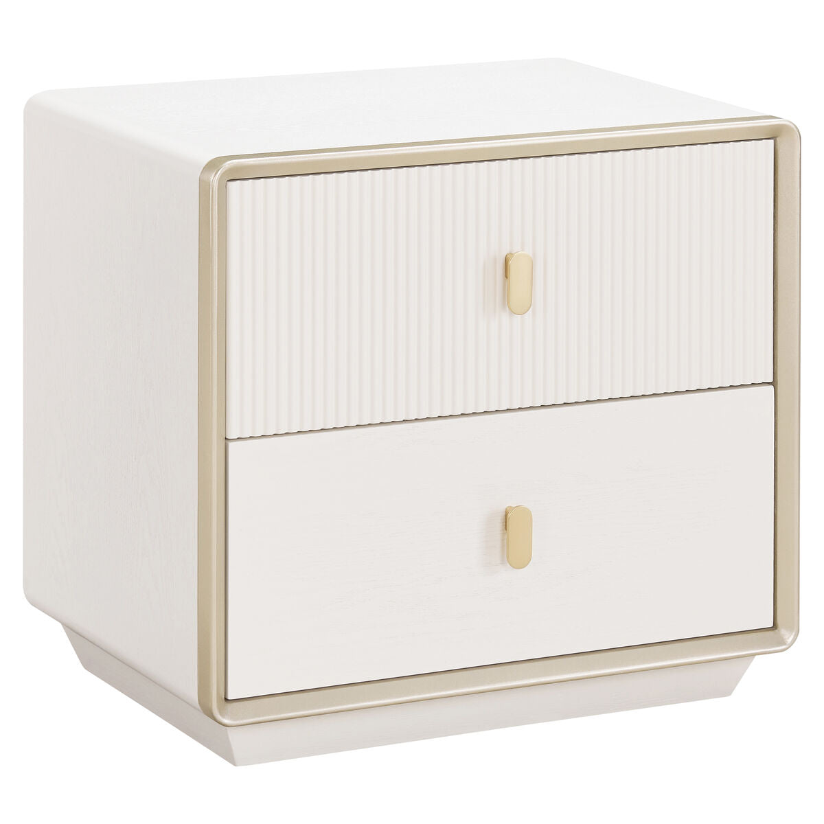 Ivory Wood Veneer Finish Two Drawer Bedside Table | Dorsino