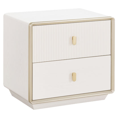 Ivory Wood Veneer Finish Two Drawer Bedside Table | Dorsino