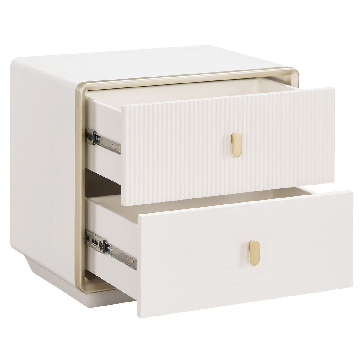 Ivory Wood Veneer Finish Two Drawer Bedside Table | Dorsino