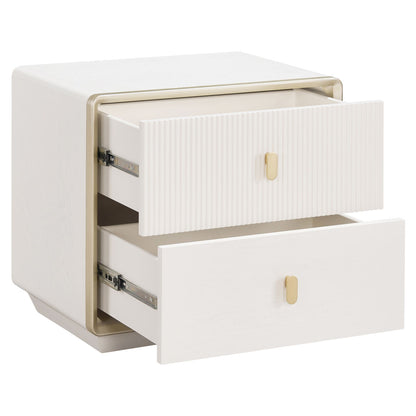 Ivory Wood Veneer Finish Two Drawer Bedside Table | Dorsino