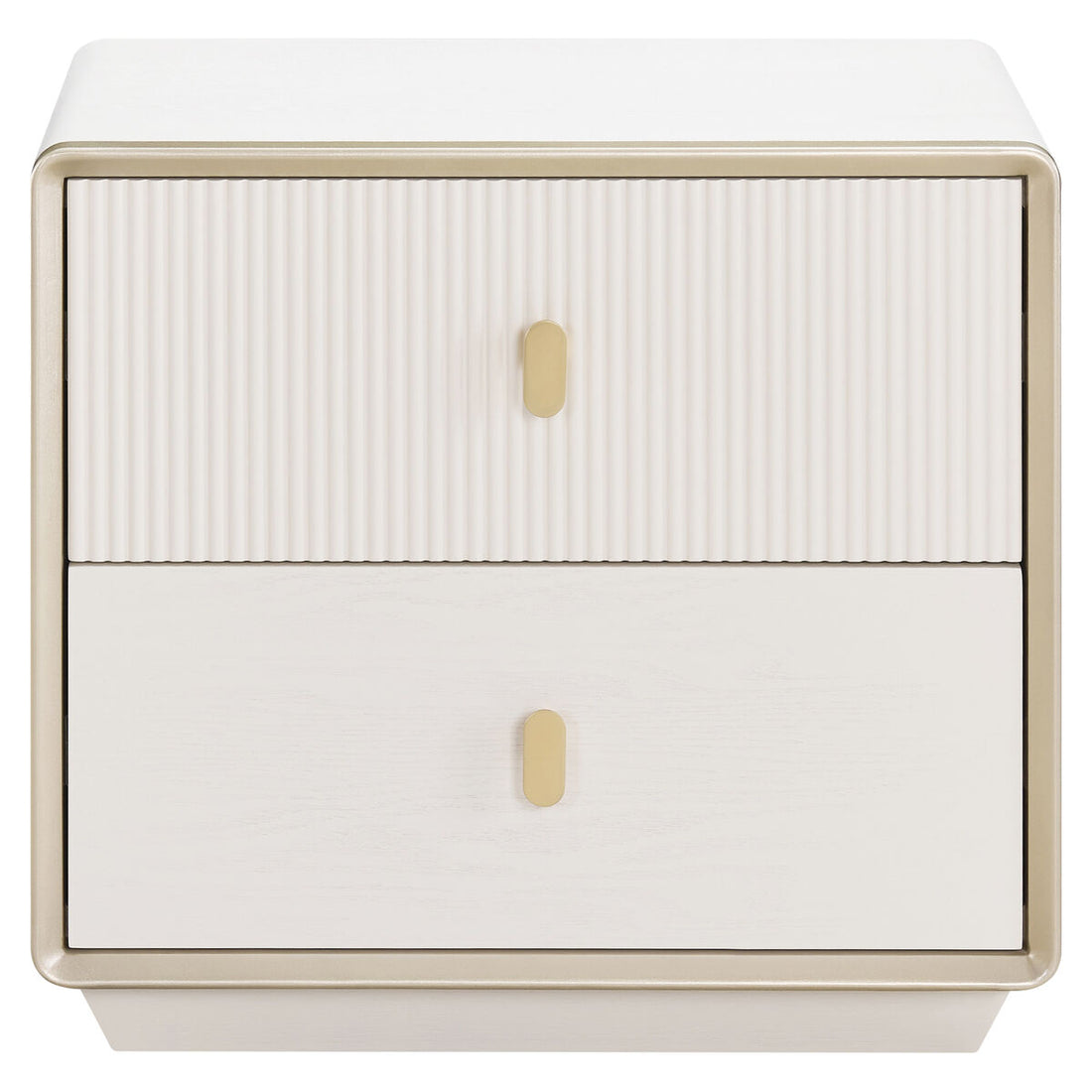 Ivory Wood Veneer Finish Two Drawer Bedside Table | Dorsino