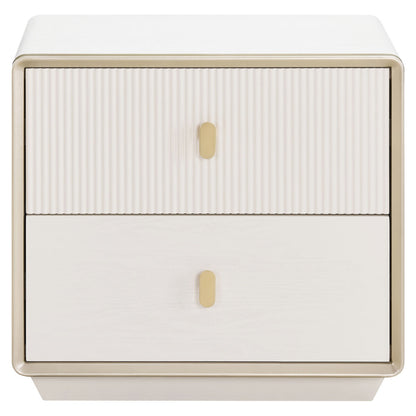 Ivory Wood Veneer Finish Two Drawer Bedside Table | Dorsino