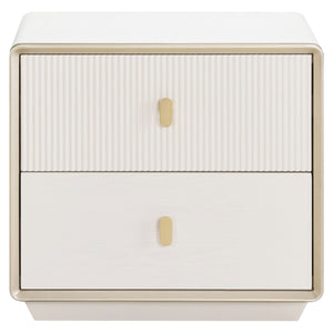 Ivory Wood Veneer Finish Two Drawer Bedside Table | Dorsino