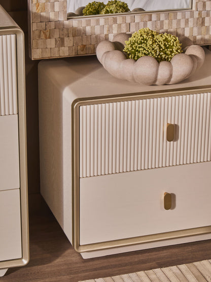 Dorsino Ivory Veneer Two Drawer Bedside Table