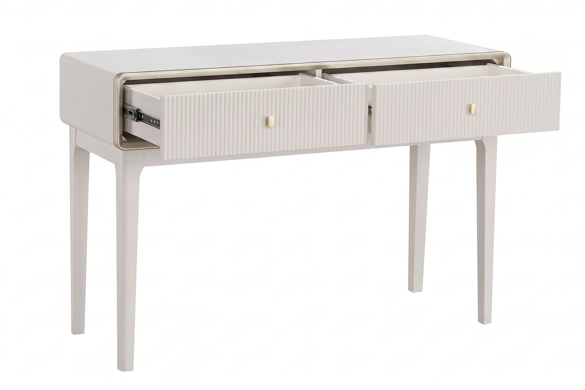 Ivory Wood Veneer Finish Two Drawer Dressing Table | Dorsino