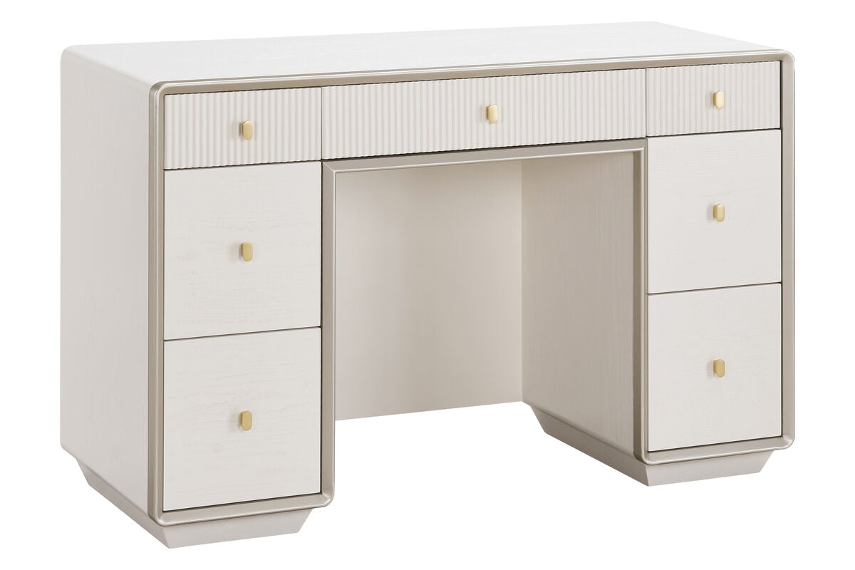 Ivory Wood Veneer Finish Seven Drawer Dressing Table | Dorsino