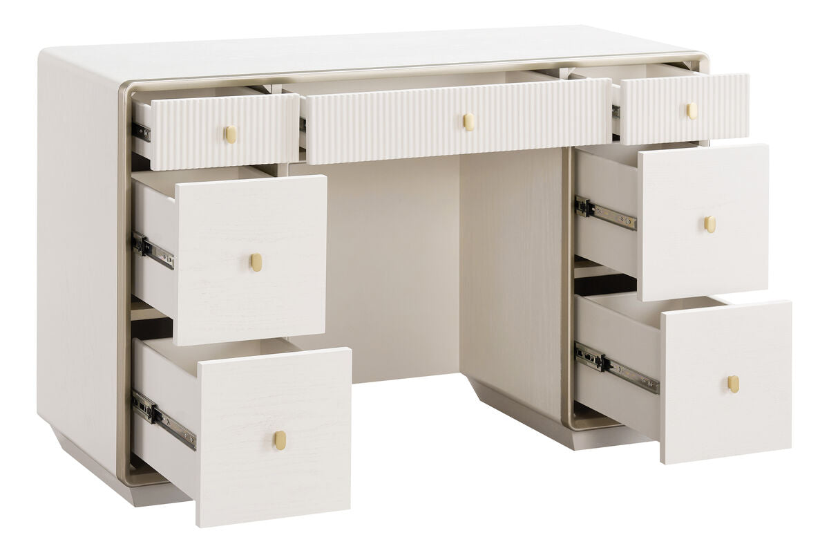 Ivory Wood Veneer Finish Seven Drawer Dressing Table | Dorsino