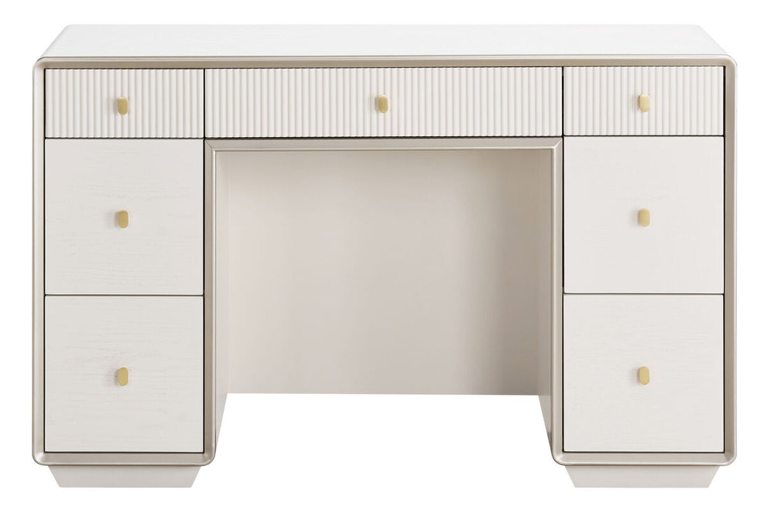 Ivory Wood Veneer Finish Seven Drawer Dressing Table | Dorsino