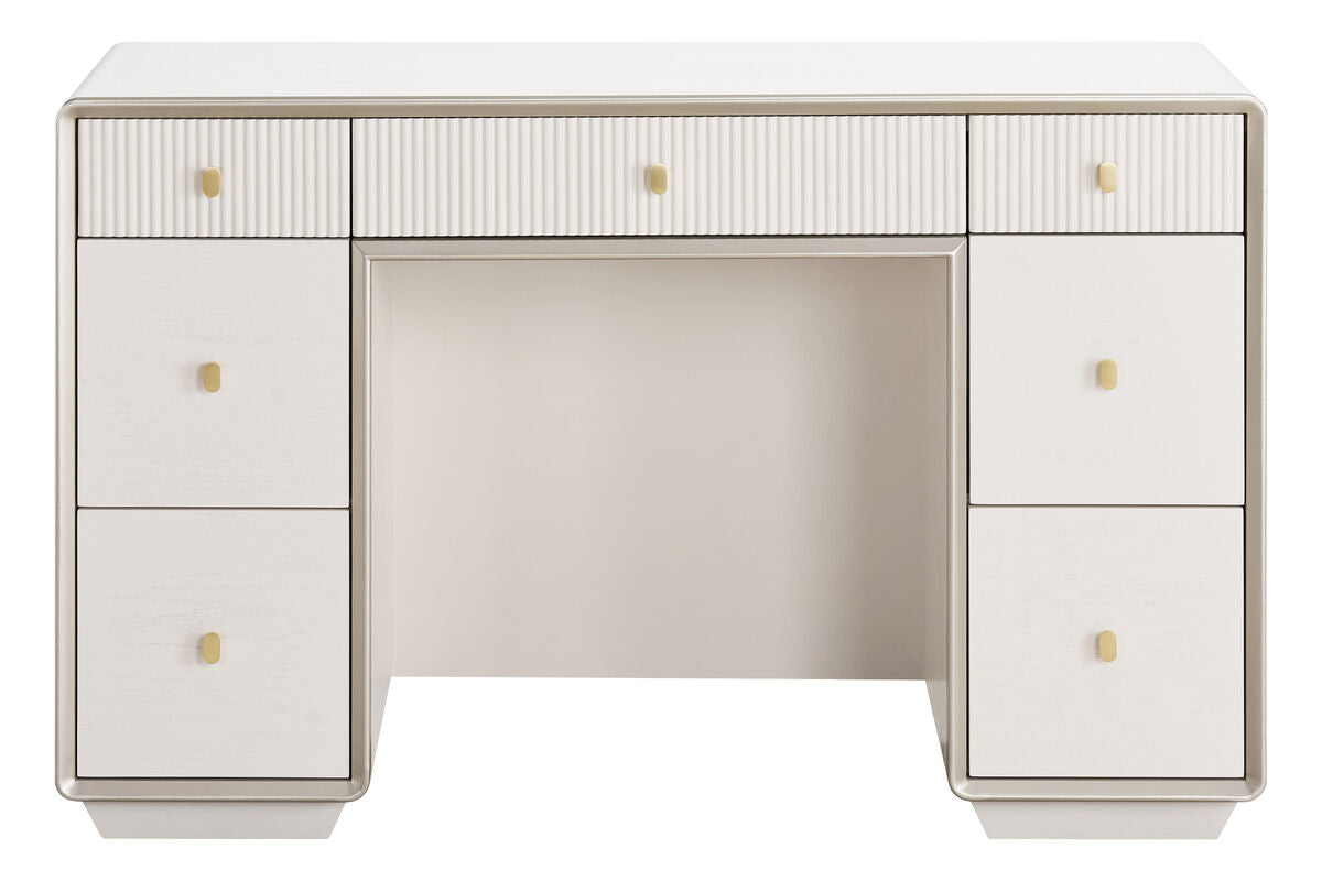 Ivory Wood Veneer Finish Seven Drawer Dressing Table | Dorsino