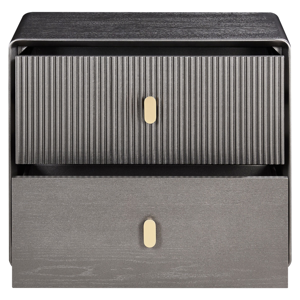 Brown Wood Veneer Finish Two Drawer Bedside Table | Dorsino