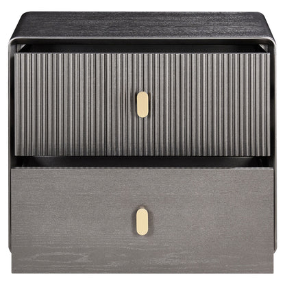 Brown Wood Veneer Finish Two Drawer Bedside Table | Dorsino