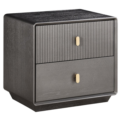 Brown Wood Veneer Finish Two Drawer Bedside Table | Dorsino
