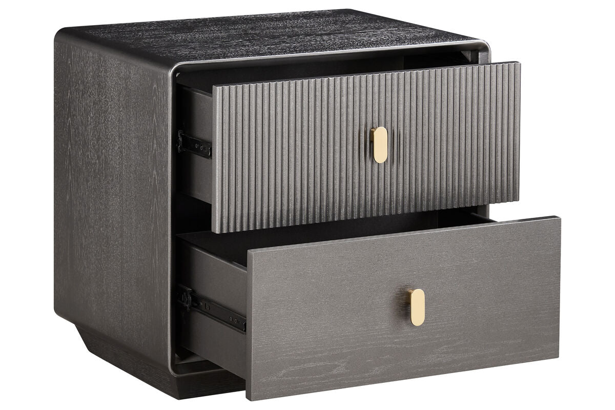 Brown Wood Veneer Finish Two Drawer Bedside Table | Dorsino