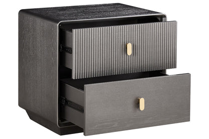 Brown Wood Veneer Finish Two Drawer Bedside Table | Dorsino