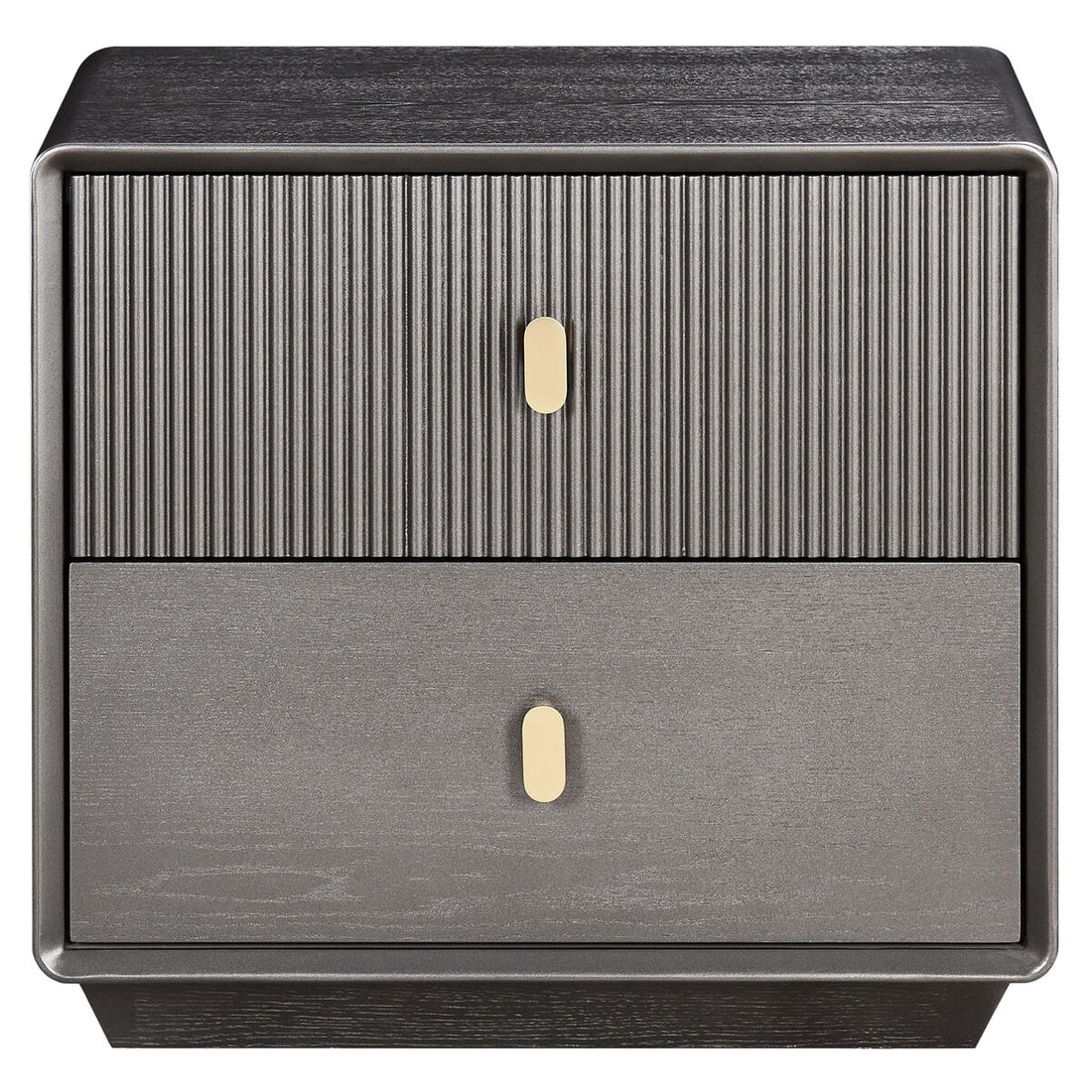 Brown Wood Veneer Finish Two Drawer Bedside Table | Dorsino