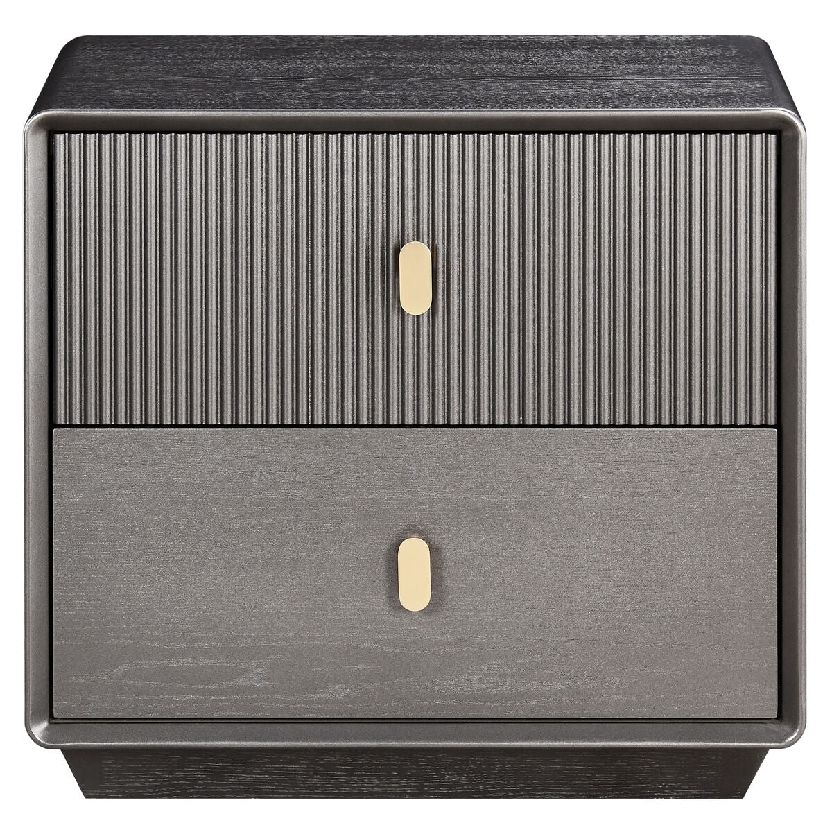 Brown Wood Veneer Finish Two Drawer Bedside Table | Dorsino