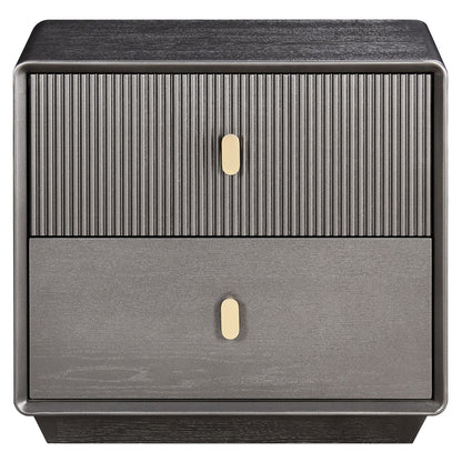 Brown Wood Veneer Finish Two Drawer Bedside Table | Dorsino