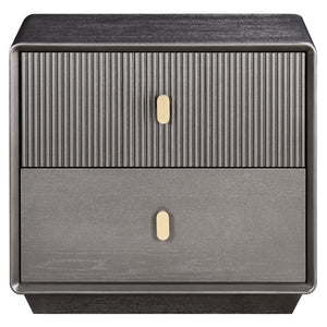 Brown Wood Veneer Finish Two Drawer Bedside Table | Dorsino